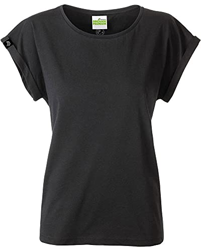 COMPANIEER JAN 8005 Damen Bio-Baumwolle Fledermaus T-Shirt XS-2XL Farbe Black (blank), Größe L von COMPANIEER