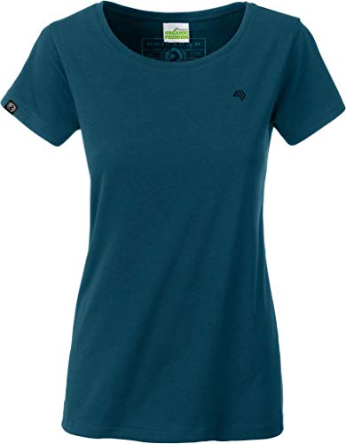 COMPANIEER JAN 8007 Damen Bio Baumwolle Basic Girlie T-Shirt Blau Petrol Frauen Women's Organic Cotton Größe M- MIT Brustlogo von COMPANIEER