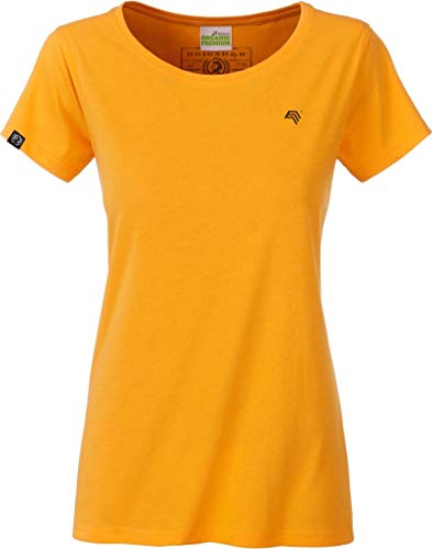 COMPANIEER JAN 8007 Damen Bio Baumwolle Basic Girlie T-Shirt Gold Gelb Women's Organic Cotton Größe L- MIT Brustlogo von COMPANIEER