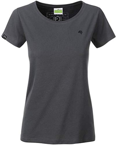 COMPANIEER JAN 8007 Damen Bio Baumwolle Basic Girlie T-Shirt Grau Graphite Frauen Women's Organic Cotton Größe M- MIT Brustlogo von COMPANIEER