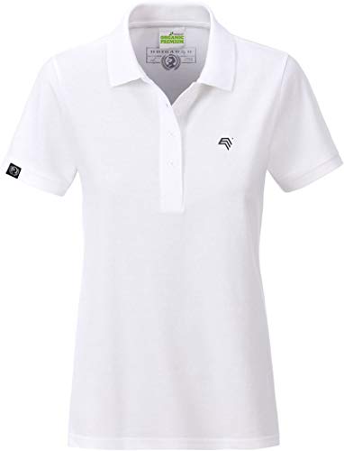 COMPANIEER JAN 8009 Bio Baumwolle Basic Polo Shirt Damen Organic Weiß Weiss Cotton Größe S- MIT Brustlogo von COMPANIEER