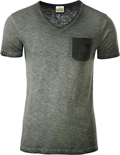 COMPANIEER JAN 8016 Bio-Baumwolle V-Neck-Kragen T-Shirt Army Olive Grün Melange Organic Größe L- OHNE Brustlogo von COMPANIEER