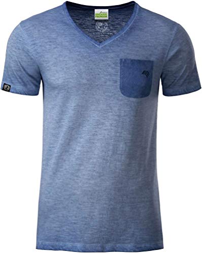 COMPANIEER JAN 8016 Bio-Baumwolle V-Neck-Kragen T-Shirt Denim Blau Melange Organic Größe L- MIT Brustlogo von COMPANIEER