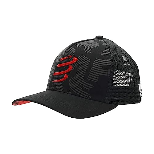 COMPRESSPORT Unisex COMPRESPORT Trucker Cap – Sonnenschutz – Mütze mit Netz – breiter und gebogener Schirm – verstellbar – vor oder nach dem Training – Einheitsgröße, Schwarz von COMPRESSPORT