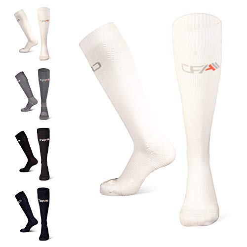 COMPRESSION FOR ATHLETES Bambus Kompressionsstrümpfe für Männer und Frauen - Überlegener für den täglichen Gebrauch, Reisen, Flüge, Schwangerschaft, Sport, Hergestellt in der EU, Weiß, L von COMPRESSION FOR ATHLETES