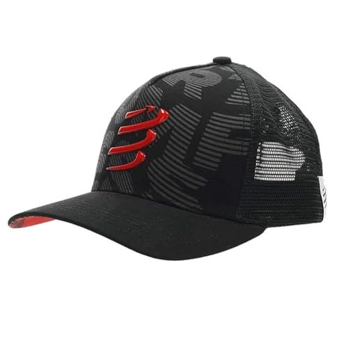 COMPRESSPORT Unisex COMPRESPORT Trucker Cap – Sonnenschutz – Mütze mit Netz – breiter und gebogener Schirm – verstellbar – vor oder nach dem Training – Einheitsgröße, Schwarz von COMPRESSPORT
