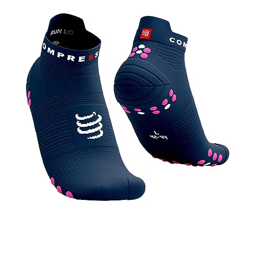 COMPRESSPORT Unisex Pro Racing Socks V4.0 Run Low Laufsocken, Erwachsene, Mood Indigo/Magenta (Mehrfarbig), 39-41 von COMPRESSPORT