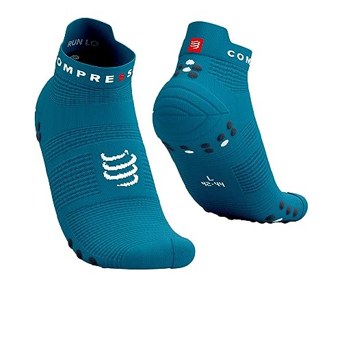 COMPRESSPORT Unisex Pro Racing Socks V4.0 Run Low Laufsocken, Erwachsene, Mosaik Blau/Magnet (Mehrfarbig), 45-48 von COMPRESSPORT