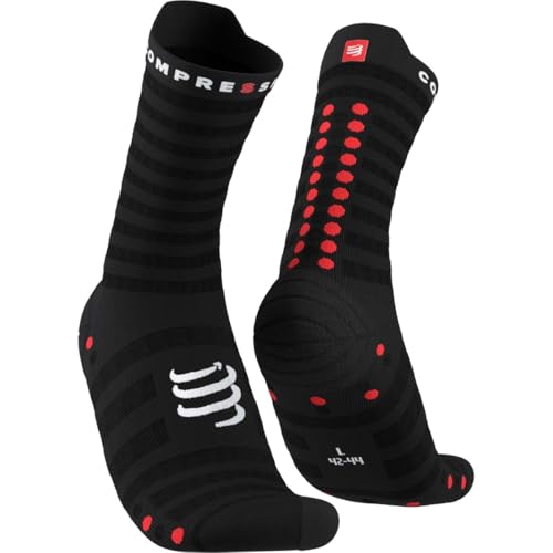 COMPRESSPORT Unisex Pro Racing V4.0 Light Run High Socken, schwarz/red, L von COMPRESSPORT