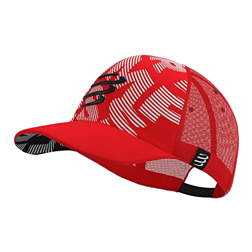 COMPRESSPORT Unisex COMPRESPORT Trucker Cap – Sonnenschutz – Mütze mit Netz – breiter und gebogener Schirm – verstellbar – vor oder nach dem Training – Einheitsgröße, Rot/Weiß von COMPRESSPORT