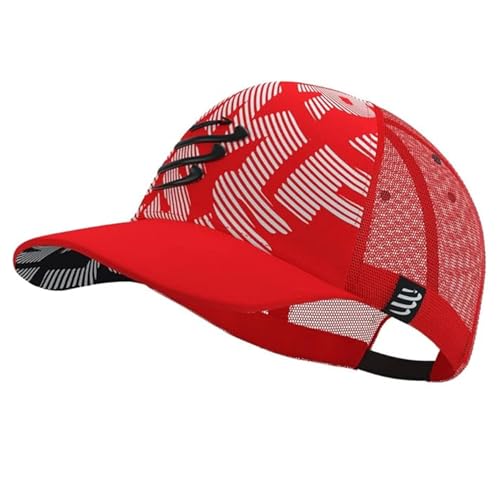 COMPRESSPORT Unisex COMPRESPORT Trucker Cap – Sonnenschutz – Mütze mit Netz – breiter und gebogener Schirm – verstellbar – vor oder nach dem Training – Einheitsgröße, Rot/Weiß von COMPRESSPORT