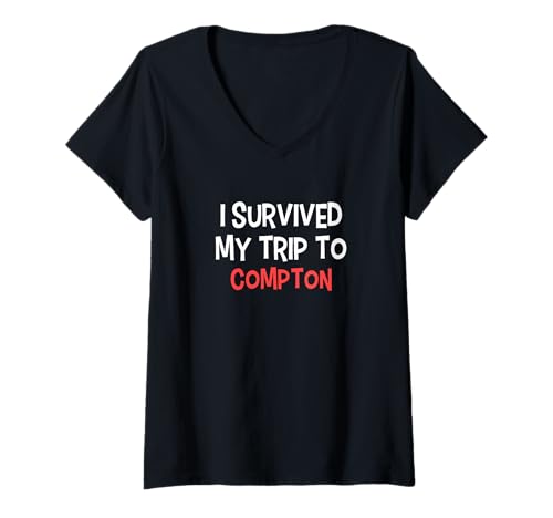 Damen Ich habe meine Reise nach COMPTON überlebt T-Shirt Simple City T-Shirt mit V-Ausschnitt Damen Ich habe meine Reise nach COMPTON überlebt T-Shirt Simple City T-Shirt mit V-Ausschnitt von COMPTON Designs By ShirtZilla