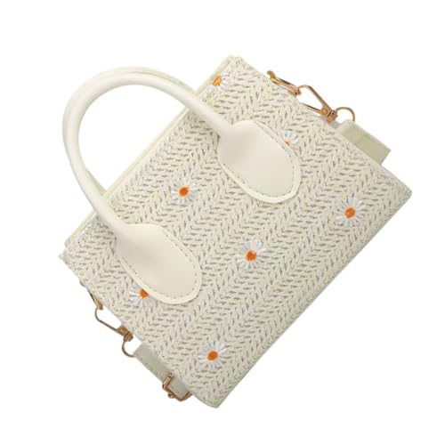 COMPUKAS 1 Stück Daisy Woven Handbag Hochwertigem Stroh Handgewebte Umhängetasche für Frauen Praktische Schultertasche mit Blumenmuster für Schlüssel Handy und Kosmetik für Strand Reisen von COMPUKAS