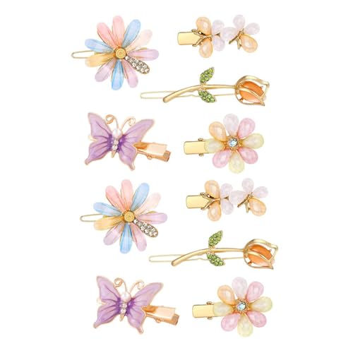 COMPUKAS 10 Stück Teiliges Haarschmuck Damen mit Kristallblumen und Schmetterlingen Metall Haarspangen für Mädchen und Frauen Eleganter Sitz für Dickes Glattes und Lockiges Haar für Party von COMPUKAS