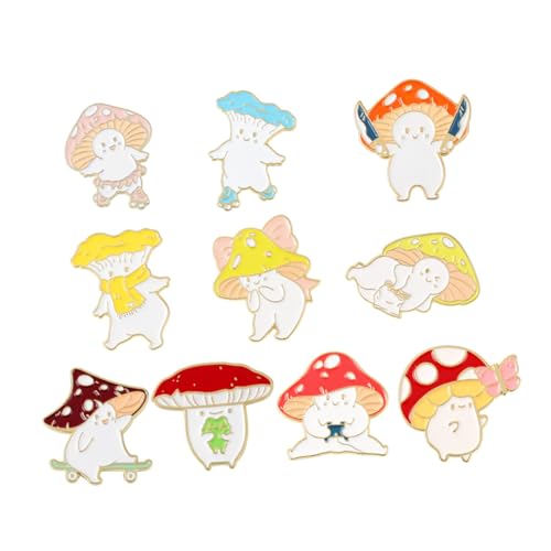 COMPUKAS 10 Stück Teiliges Pilz Broschen Cartoon Anstecknadeln Kreative Rucksackpins mit Verschluss Liebevoll Gestaltete Pilz Anstecker für Damen und Herren Modische Broschendeko Stilvolle von COMPUKAS