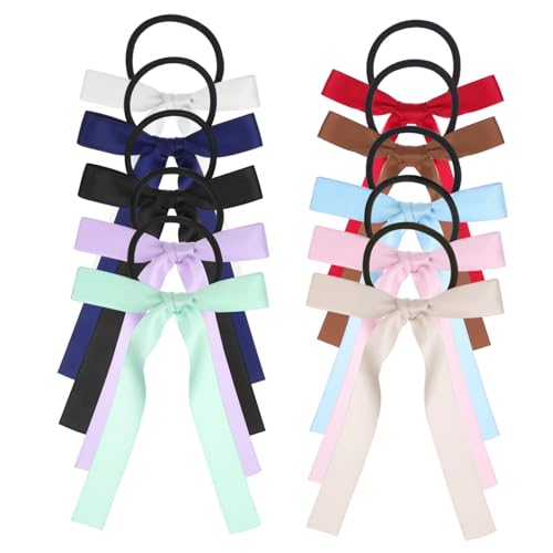 COMPUKAS 10 Stück Teiliges Satin Haarschleifen mit Schleifen Lange Haargummis mit Elegantem Design Weiche Haarschonende Ponytail Halter für Damen und Mädchen Vielseitige Haarbänder für von COMPUKAS