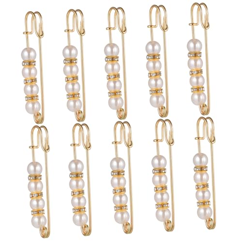 COMPUKAS 10 Stück Teiliges Zierliche Sicherheitsnadeln Broschen mit Perlen Dekorative Anstecknadeln für Kleidung Gürtel und Jeans Hüftformer Clips für Damen Modische Schmuck Broschen von COMPUKAS