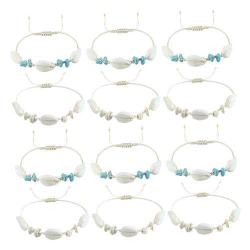 COMPUKAS 12 Stück Teiliges Handgefertigtes Muschelarmband Verstellbare Kettenarmbänder für Damen Handgewebte Strand Schmuckstücke Vielseitig als Armband oder Fußkettchen Modisch für Sommer von COMPUKAS