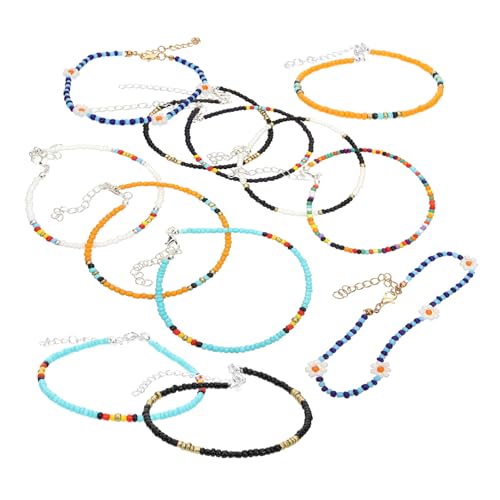 COMPUKAS 12Stücke Bunte Perlen Fußkettchen für Damen Teiliges Boho Stil Strand Schmuck für Sommerpartys Langlebig und Ansprechend von COMPUKAS