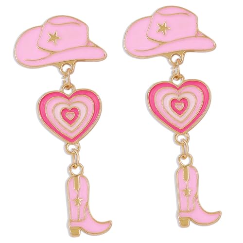 COMPUKAS 1Paar Cowgirl Ohrringe mit Cowboy Boot Hut Herz Kreative Dangle Ohrringe für Frauen Süße Ohrenschmuck für Partys Reisen von COMPUKAS