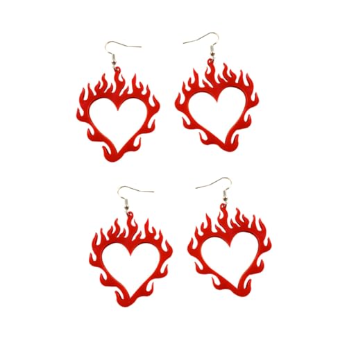 COMPUKAS 2 Paare Damen Ohrringe Feuerflamme Hohl Liebe Tropfen Ohrschmuck Modisch Leicht und für Party Alltag von COMPUKAS