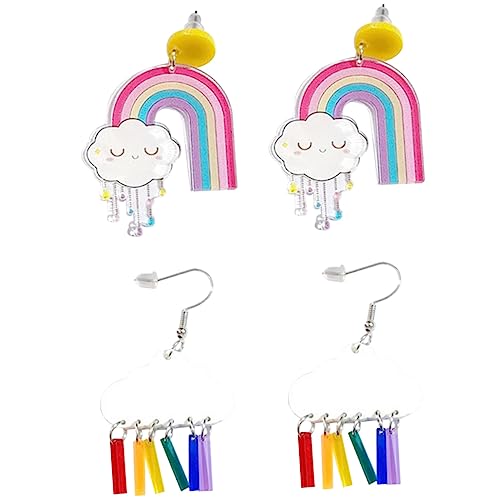COMPUKAS 2paare Regenbogen Wolken Ohrringe Cartoon Tropfenohrringe Baumelnde Ohrringe Für Frauen Mädchen von COMPUKAS