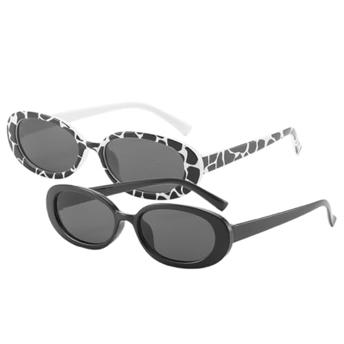 COMPUKAS 2 Paare Stylische Ovale Sonnenbrillen mit UV Schutz Ultraleichtes Design Modische Trendbrillen für Damen und Herren für Partys Strand und Outdoor Aktivitäten von COMPUKAS