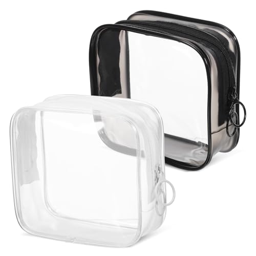 COMPUKAS 2 STK. wasserdichte Transparente Make-up Tasche aus Robustem PVC Kleines Reise-kosmetiktäschchen Schwarz Weiß mit Doppelreißverschluss Vielseitiger Organizer für Beauty-Essentials von COMPUKAS