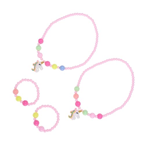 COMPUKAS 2 Satz Armband Teilig Einhorn Schmuckset mit Anhänger Rosa für Mädchen Bastelset Party Robustes Farbechtes Material für Urlaub und Alltag von COMPUKAS