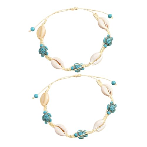 COMPUKAS 2 Stück Boho Muschel armbänder Damen Verstellbar Handgefertigt Natürlicher Strand Schmuck als Armband oder Fußkettchen mit Schildkröten anhänger für Sommerurlaub von COMPUKAS