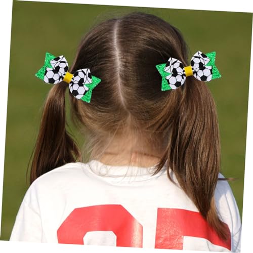 COMPUKAS 2 Stück Fußball haarspangen Kleine Schleifen Haarklammern für Mädchen Glitzernd Grün Sport Party Haarschmuck Fest Haltend Leichte Haarklammern für Alltag und Feierlichkeiten von COMPUKAS