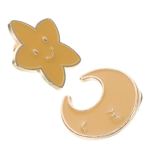 COMPUKAS 2 Stück Japanische Emaille Broschen Mond und Stern Niedliche Metall Anstecknadeln mit Antiexpositionsverschluss Sichere Befestigung für Jacken Rucksäcke und Hüte Gelber Mond und von COMPUKAS