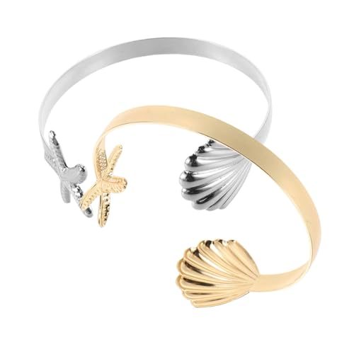 COMPUKAS 2 Stück Muschel-manschettenarmbänder Aus Metall: Breiter, Klobiger, Offener Armreif – Strandschmuck Für Frauen – Boho-dekoration, Sommer-statement-armband COMPUKAS 2 Stück Muschel-manschettenarmbänder Aus Metall: Breiter, Klobiger, Offener Armreif – Strandschmuck Für Frauen – Boho-dekoration, Sommer-statement-armband von COMPUKAS