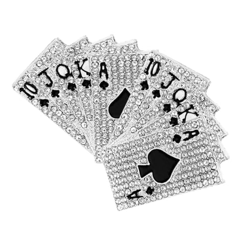 COMPUKAS 2 Stück Poker Broschen mit Strasssteinen Kreative Anstecknadeln im Hip Hop Stil Einzigartige Spielkarten Broschen Reversnadeln für Damen und Herren Silberfarbene Sweater Clips von COMPUKAS