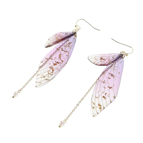 COMPUKAS 2 Stück Schmetterling Ohrhänger mit Farbverlauf und Künstlicher Perle Leichte Langlebige Fee Schmuckaccessoires für Damen Stilvolle Sommerohrringe für Besondere Anlässe von COMPUKAS