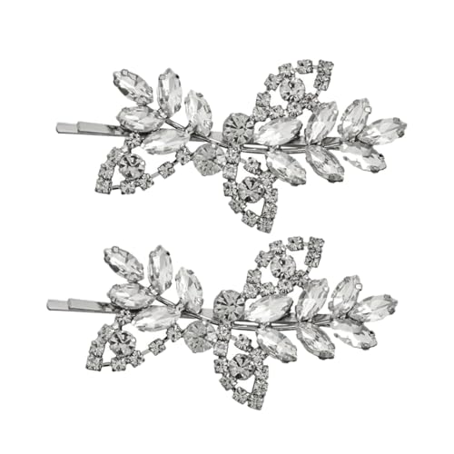COMPUKAS 2 Stück Strass Haarklammern Blattdesign Silber Rutschfeste Haarspangen für Mädchen und Frauen Vielseitiger Haarschmuck für Alltag und Hochzeit Bequem und Langlebig von COMPUKAS
