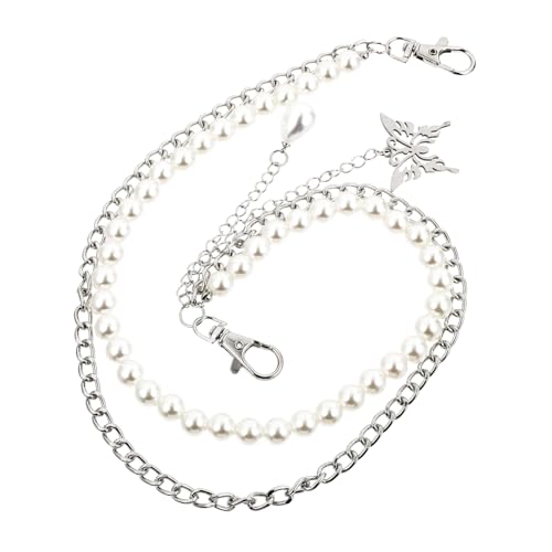 COMPUKAS 2 Stück Stylische Teiliges Taillenkette aus Langlebigem Edelstahl mit Handgefertigten Perlen Silberfarbene Hosenkette und Modisches Accessoire für Damen und Herren und Outfit von COMPUKAS