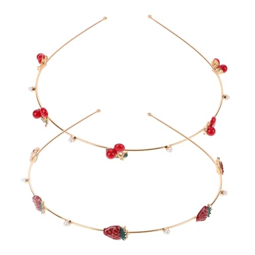 COMPUKAS 2 Stück Teiliges Erdbeer und Kirsch Haarreif Süße Perlen Accessoires für Mädchen und Damen Eleganter Kopfschmuck für Partys Hochzeiten und Besondere Anlässe von COMPUKAS