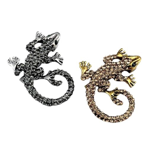 COMPUKAS 2 Stück Teiliges Gecko Broschen aus Langlebiger Legierung Modische Anstecknadeln für Mantel Anzug und Kleidung Rostfrei Eleganter Schmuck für Damen und Herren von COMPUKAS