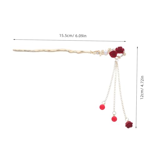 COMPUKAS 2 Stück Teiliges Haarschmuck Rote Rosen-haarstab Vintage Haarstäbchen für Duttfrisuren Leicht und Langlebig Eleganter Haarschmuck für Damen und Teenager von COMPUKAS