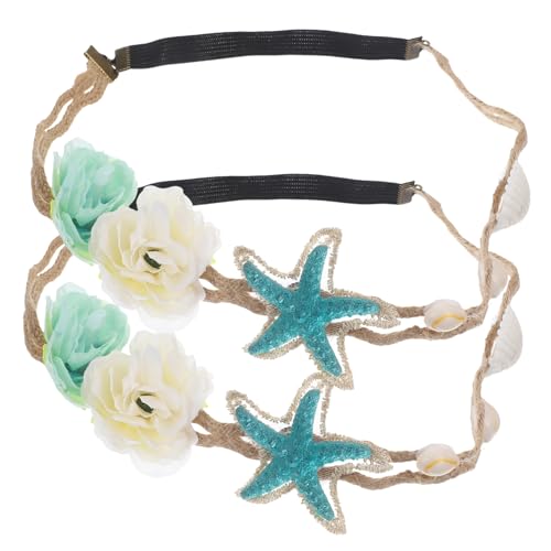 COMPUKAS 2 Stück Teiliges Haarschmuck mit Seestern und Muschel Damen Blumen Haarband Stilvolles Stirnband Dekoratives Kopfstück für Hochzeit Fest und Alltag von COMPUKAS