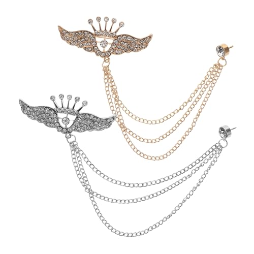 COMPUKAS 2stücke Kronenbrosche Mit Strassquastenkette Und Flügel-anstecknadel Für Herren Und Damen Geeignet Für Hochzeiten Partys Und Geschäftstreffen von COMPUKAS