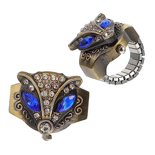 COMPUKAS 2 Stück Vintage Kreative Elastische Fingerringe Uhr mit Blauem Fuchsauge Teiliges Modisches Casual Accessoire für Damen und Herren Geeignet für Party Alltag und von COMPUKAS