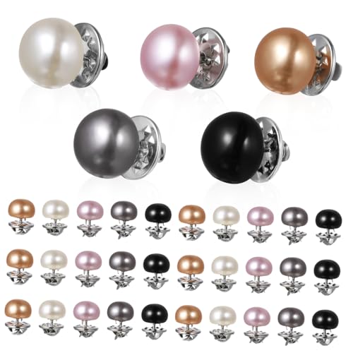COMPUKAS 25 Stück Teiliges Broschen mit Perlenknöpfen in Schwarz Rosa Weiß Champagner und Anstecknadeln zum Dekorieren von Mantel Bluse Jeans und Jacke Modische Damen Broschen für Sichere von COMPUKAS