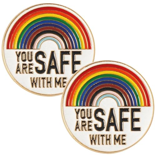 COMPUKAS 2Stücke Emaille Pins Regenbogen Brosche You Are Safe With Me Emaille Anstecker für Damen Herren Dekorative Pins für Kleidung Accessoires für von COMPUKAS
