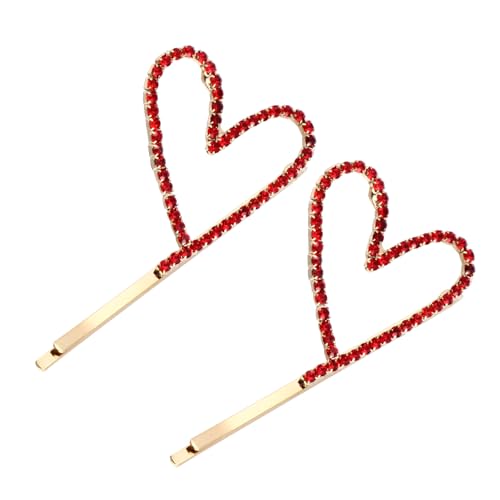 COMPUKAS 2stücke Haarspangen Mit Haarnadel Bobby Pin Für Mädchen Haarschmuck Rotes Strass-design Hübsches Herzförmiges Accessoire Für Frauen von COMPUKAS
