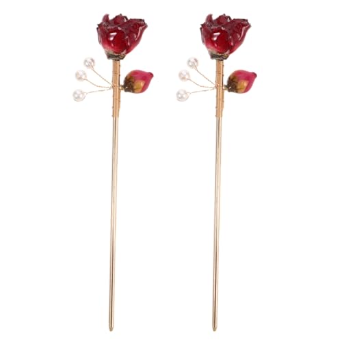 COMPUKAS 2stücke Vintage Rosen Haarstäbchen Retro Haarnadeln Für Frauen Chinesische Haaraccessoires Für Langes Eleganten Haarschmuck Hanfu Traditionelles Kostümzubehör von COMPUKAS