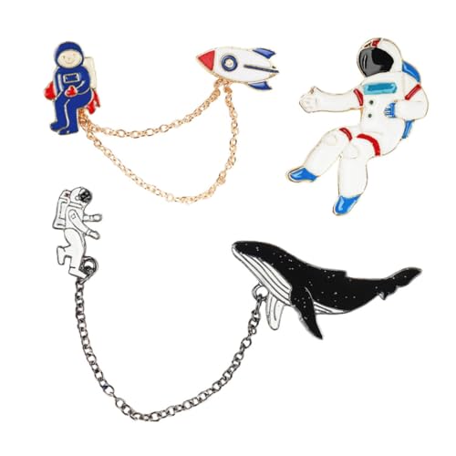 COMPUKAS 3 Sätze Japanische Broschen Cartoon Stil Astronaut und Wal Broschen Legierung Niedliche Anstecknadeln im Weltraumdesign Schmuckornamente für Kleidung Taschen Hüte von COMPUKAS