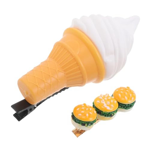 COMPUKAS 2stücke Witzige Lebensmittel Haarklammern Realistische Hamburger Und Eiscreme-tüten Haarschmuck Für Frauen Und Mädchen Kreative Haarspangen Für Einen Verspielten Look von COMPUKAS