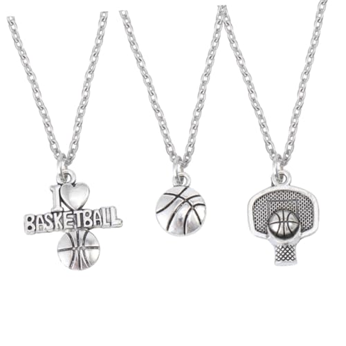COMPUKAS 3 Stück Teiliges Basketball Anhänger aus Legiertem Filigrane Ketten Sport Schmuck für Geschenk für Männer und Frauen Silberfarbene Halsketten Symbolische Liebesanhänger von COMPUKAS